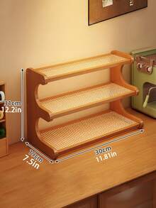 Three-Layer Thickened Drainage Board Bamboo Storage Rack, Sturdy Trapezoidal Wooden Shelf - Multifunctional, Space-Saving, Stylish Storage Tool, Suitable For Kitchens, Offices, Dressing Tables, And Home Decoration, Multi-Purpose Storage Rack