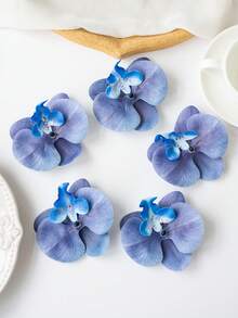 1片/6片/30片人造兰花花瓣，3.9英寸仿真PU蝴蝶兰花头，散装人造蝴蝶兰花头，适用于婚礼花束装饰、DIY手工、新娘送礼、摄影道具 - 藍色 - 查看 5