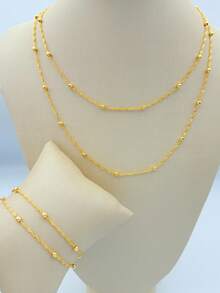 Necklace + Bracelet Kit For Women, Double And Laminated Twisted Band With Ball In 18k Gold Plated And 925 Silver - Vàng - Xem 2