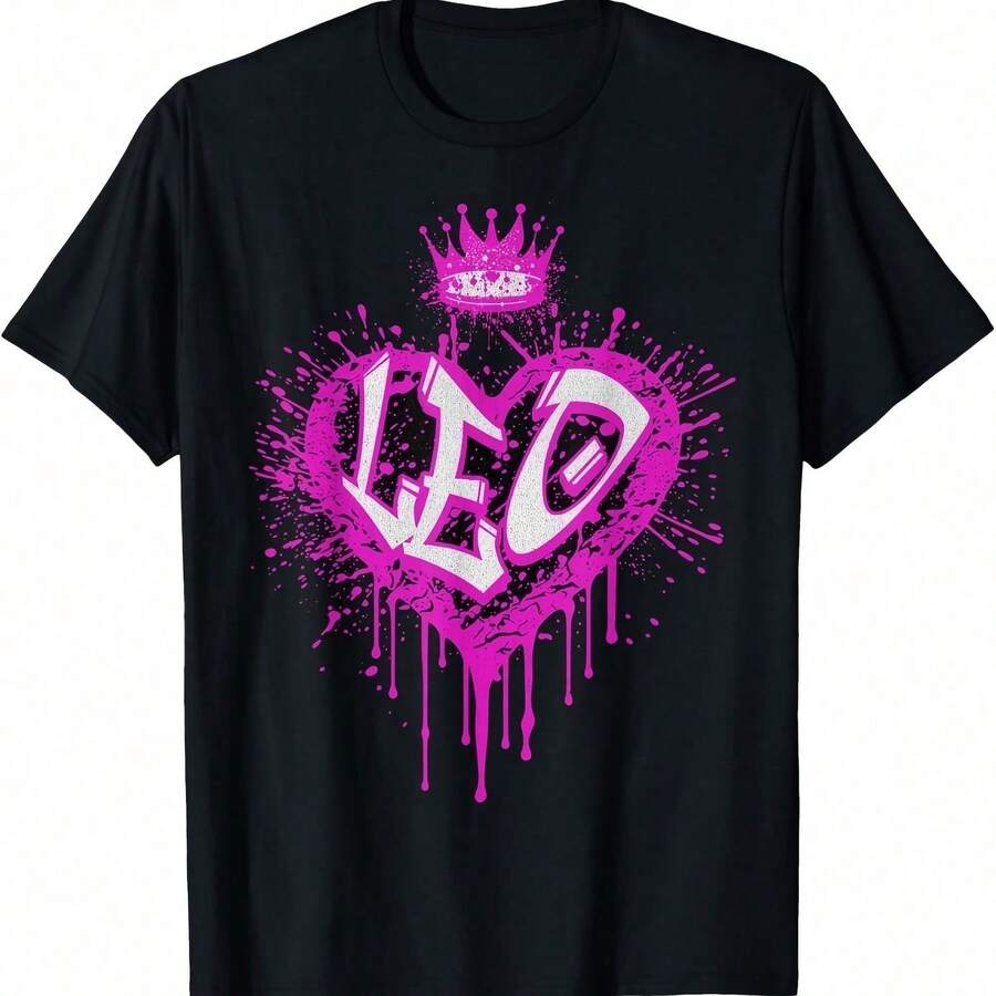 Leo Airbrush Graffiti Heart Love Lover Art Print T-Shirt Camisetas - 黑色19 - 查看 1