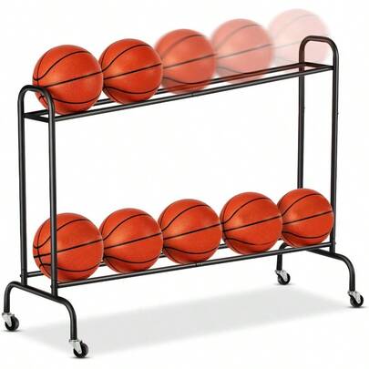 Tilt Basketball Rack Ball Storage Holder Tilt Basketball Shooting Training Rack Garage Sports Equipment Organizer Outdoor And Indoor Rolling Balls Cart With Wheels