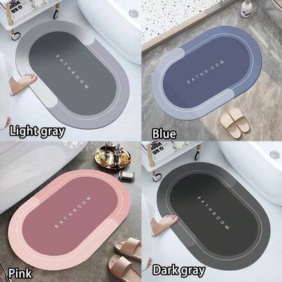 1 件装速干椭圆形硅藻土浴室地垫 - 防滑、可机洗、超薄 0.25 厘米、1500 克/平方米、无纺布、涤纶和硅藻土材质，适用于浴室、客厅、卧室、厨房 - 理想的家居礼品，浴室地垫 | 时尚浴室地垫设计 | 耐用地板覆盖物，万圣节装饰垫、感恩节装饰垫、厨房地毯