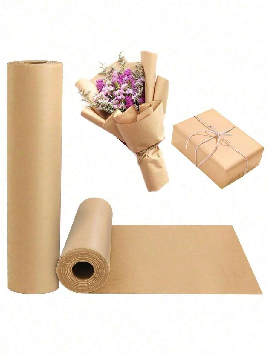 5 Rolls Of Solid Color Gift Wrapping Paper - Brown Leather Paper, Brown Kraft Paper, 11.8" X 394", Suitable For Birthday Gifts, Party Decorations, Wedding Packaging, Floral Bouquets, Gift Wrapping, Posters, Crafts, Valentine's Day, New Year Decorations - Brown - View 1