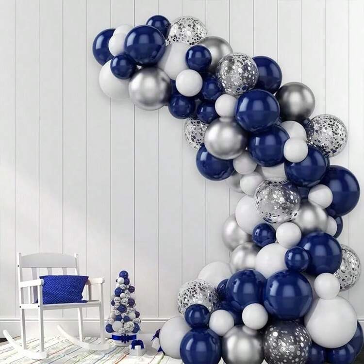 137件套海军蓝气球拱门套装，蓝银色气球花环套装，包含银色闪光气球，适合男孩生日派对、蓝色主题婴儿派对、婚礼、毕业派对装饰 - 彩色 - 查看 3