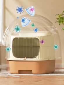 Nuova lettiera per gatti a prova di perdite 48x36,2x36 cm | Design a doppio uso, completamente chiusa e semichiusa con ingresso dall'alto | Deodorante, silenziosa e senza feci attaccate | Toilette per gatti facile da smontare e lavare | Paletta per lettiera e sacchetto deodorante in omaggio - Grigio - Visualizzare 5