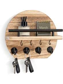 Key Holder For Wall - 9.8 Inch Apartment Wall Decor With Shelf And 8 Key Hooks, Circular Wood Key Hanger For Home Decor - 5 Hooks - View 9