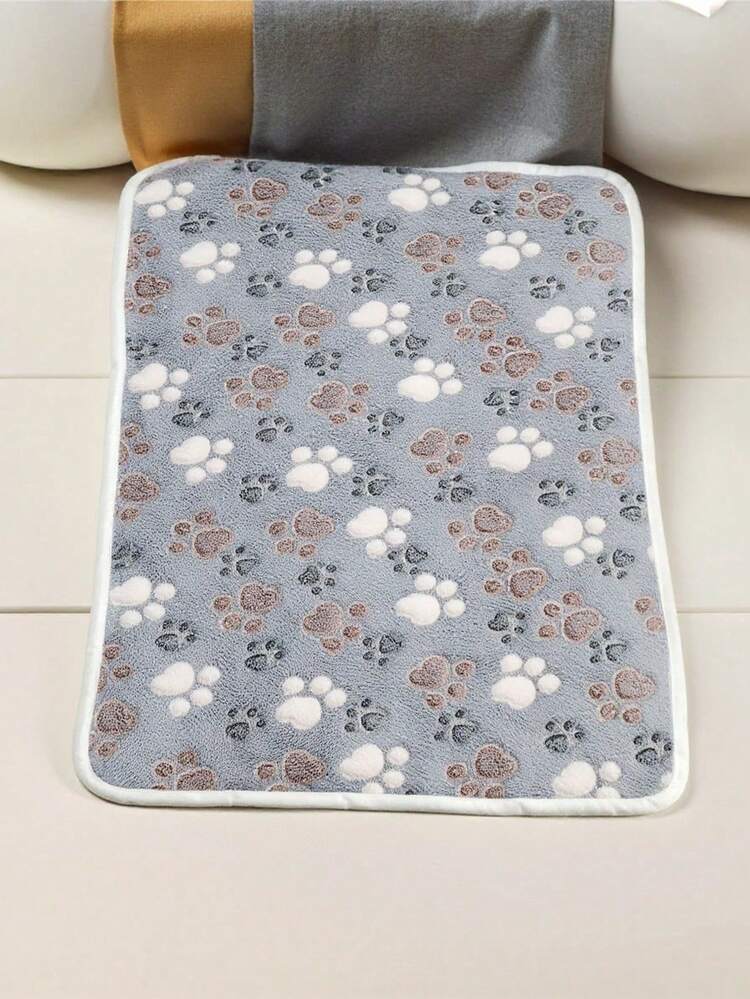 1pc Pet Cat Paw Print Coral Fleece Blanket, Suitable For Small/Medium Cats & Dogs, Thin & Warm For All Seasons, Can Be Used As Sleeping Mat - Light Grey - View 17