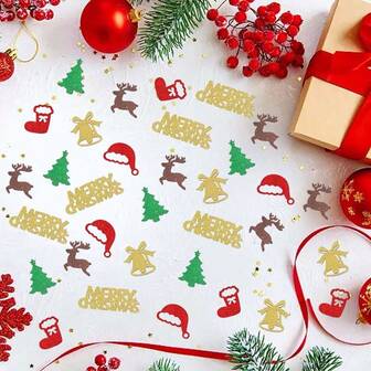 120pcs Christmas Confetti Merry Christmas Table Confetti Bright Christmas And New Year Decoration Set Xmas Holiday Party Decoration Scatters Christmas DIY Crafts Cutouts
