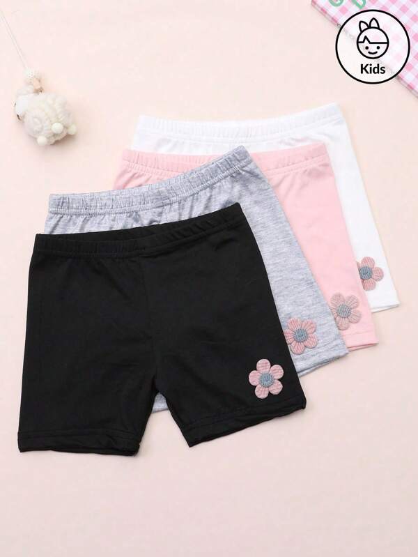 4pcs Girls Cute Floral Decor Boyshort Panties, Comfortable Underwear For Home Wear, Suitable For All Seasons