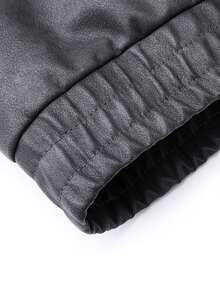 Plus Size Men's Casual Loose Turndown Collar Motorcycle PU Leather Long Sleeve Jacket, Suitable For Autumn, Zipper Front - Dark Grey - View 6