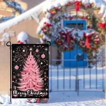 1pc Merry Christmas Pink Garden Flag - Double-Sided, Durable Fabric Outdoor Decor With Festive Tree Design For Porch And Yard