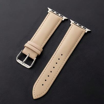 1条杏色柔软舒适经典款优质荔枝纹皮革表带，兼容三星Ultra 3/2/1系 S10/S9/S8/S7/S6/S5/S4/S3/S2/S1，尺寸可选38mm/40mm/41mm/42mm/44mm/45mm/46mm/49mm，男女通用商务时尚潮流新品，全球热销
