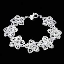 Pulsera de cadena con siete flores plateada en plata de ley 925 para mujeres, joyería de moda para bodas, compromisos y fiestas - Plateado - Ver 2