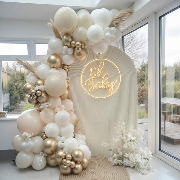 110pcs Champagne Gold Balloon Arch Kit, Includes Beige, Nude, White Balloons With Champagne Gold Balloon Garland, Suitable For Boho Birthday, Wedding, Baby Shower, Bridal Shower, Engagement Party Decoration