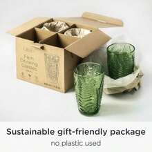 Green Drinking Glasses Set Of 4-12 Oz Hand Blown Vintage Drinking Glasses, Boho Aesthetic Antique Glassware, Colored Cute Glass Cups, Textured Highball Water Tumbler, Unique Retro Drinkware Gift - Highball - 查看 7