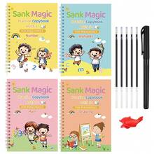 4pcs Children's Pencil Control & Intelligence Training Books, Montessori Educational Tools, Children's English Practice Copybooks, Grooved Magic Copybooks, Reusable Pencil Control Training Books, Preschool Handwriting Practice Books - Multicolor - View 4