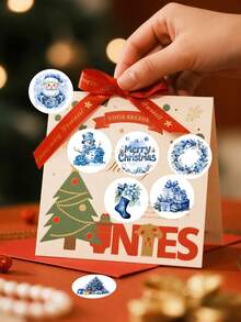 500pcs Blue Christmas Round Stickers Winter Wonderland Aesthetics Stickers Featuring Santa Snowman Snowflake Labels Stickers For Scrapbooking, Diary, DIY Crafts, Water Bottles, Laptop Paper Material Merry Christmas Party Decorations Supplies 2025 Seasonal Gifts & Stars