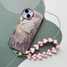 Fashion Solid Color Acrylic Peach Mobile Phone Lanyard Valentine's Day Heart Handmade Beaded Phone Strap