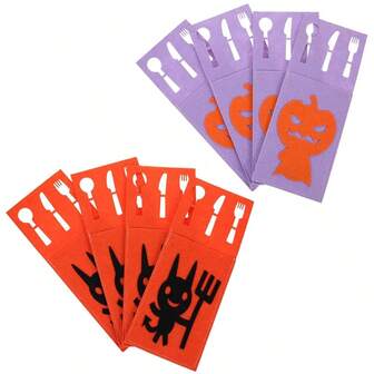 Adorable Halloween Utensil Cover Bags Pumpkin Cutlery Pouch For Festive Table Decor And Storage For Parties And Celebrations