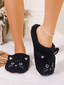 RALSWNAY Pantuflas gruesas de mujer con diseño de panda, pantuflas cálidas para interiores y el hogar, forro suave, suela silenciosa, lavables a máquina, pantuflas esponjosas - Negro - Ver 4