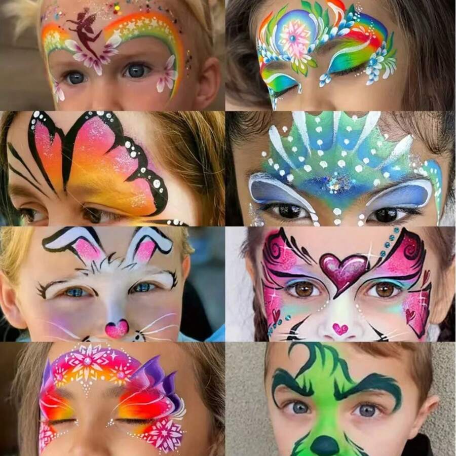 8pcs Halloween Half Face Painting Template, Reusable With Various Patterns - Sets - View 1