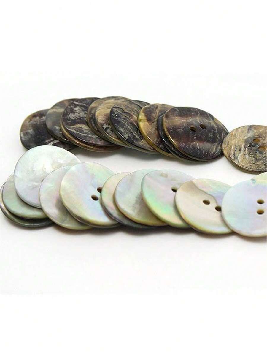60pcs Premium Natural Mother-Of-Faux Pearl Shell Buttons (2-Hole Circular), Classic Style Shell Buttons For Sweater& Coat, Knitwear & Shirt Buttons For Fashion, Vintage Style& Ocean-Inspired Luxury Shell Buttons, DIY Craft Button Accessories - White - View 1