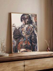 1 pieza Póster de una dama samurái japonesa Chica sexy con tatuajes de dragón de estilo japonés Impresiones en lienzo, Arte de pared único, Para decoración del hogar en la sala de estar, pasillo, idea de regalo, sin marco