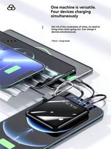 Carregador portátil integrado com 4 cabos, banco de energia de carregamento rápido de 10000 mAh, bateria externa USB C leve, carregador compacto para celular de viagem compatível com iPhone 16 15 14 13 12 Pro/Pro Max S22 S21 iPad etc.