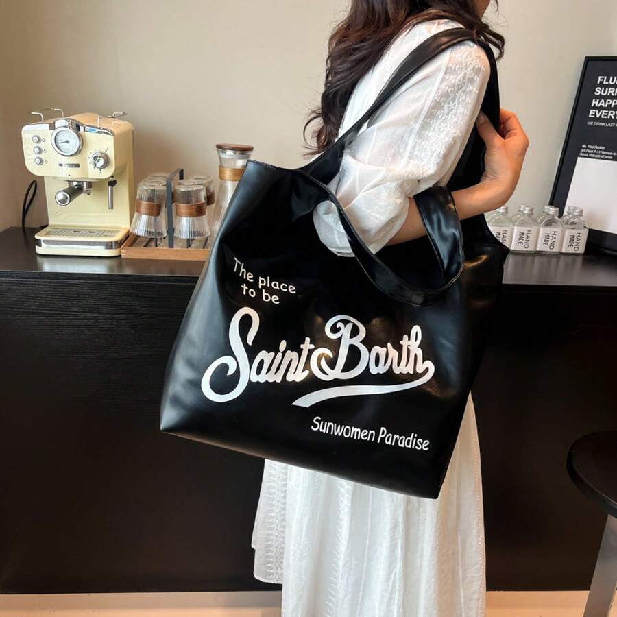 2025 New Large Capacity Bag For Women, Niche Design, Versatile Letter Handbag, Commuter Shoulder Bag - 黑色 - 查看 1