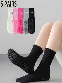 3/5/7 双防滑字母图案袜子，透气运动健身瑜伽普拉提中筒袜，专业室内运动健身瑜伽舞蹈普拉提硅胶防滑底袜，秋季