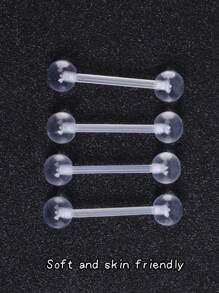 3/6件装透明黑白亚克力UV柔性舌钉，乳白色美甲多功能穿刺钉，时尚朋克极简风格，适合日常佩戴和派对，男女通用