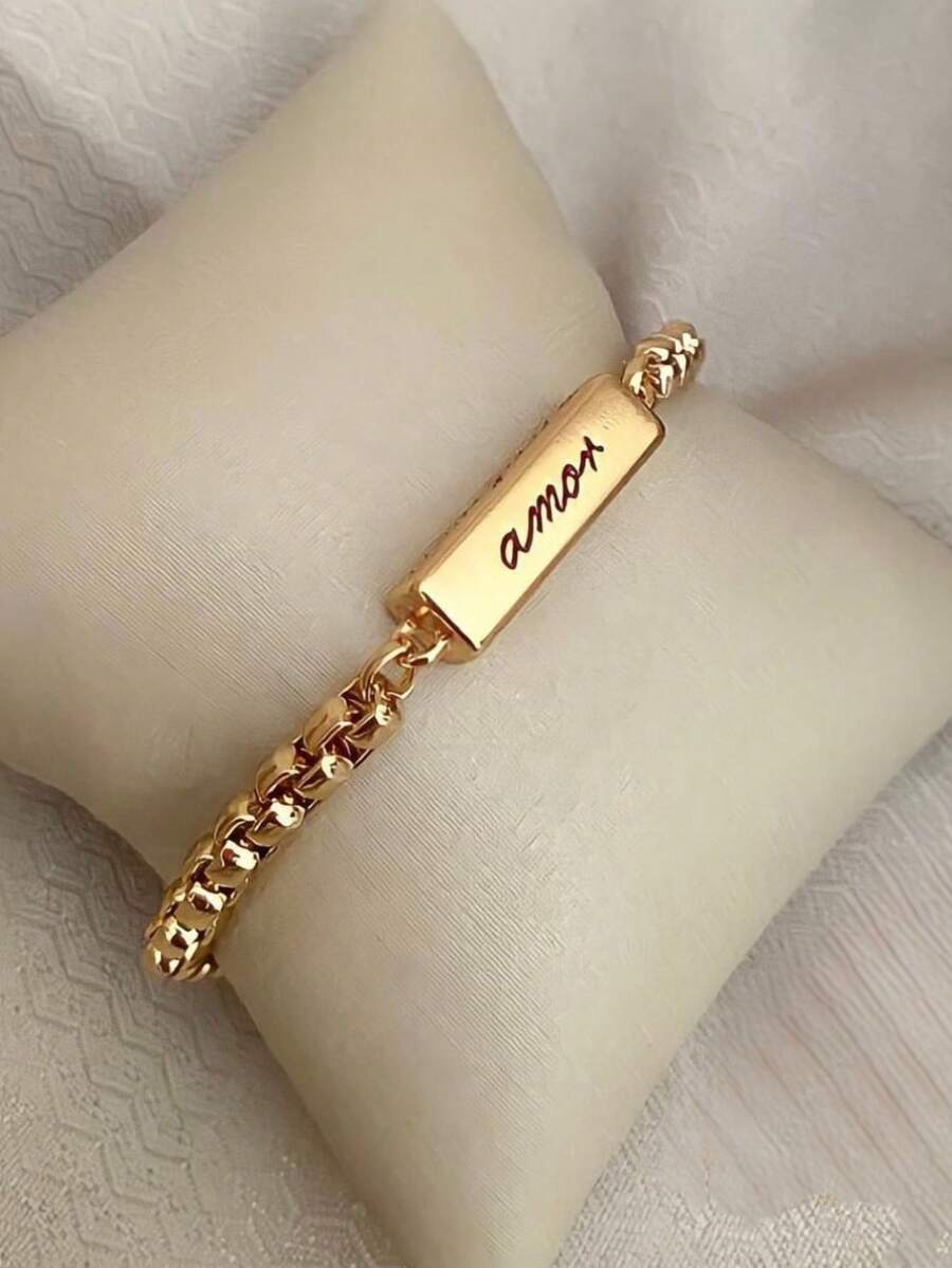 Semi-Jewelry Bracelet Pendant Sides Love Gratitude Chain Link Portuguese Italian Varnish - Vàng - Xem 1