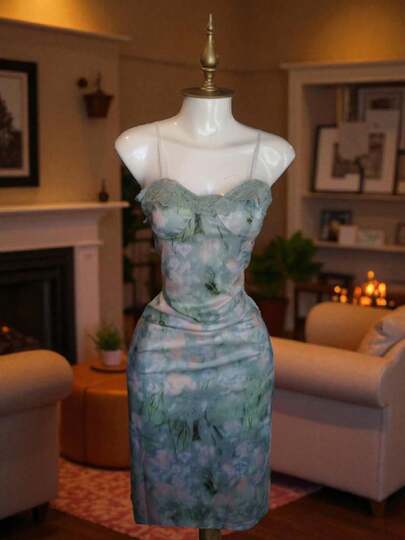 Vestido largo estilo vintage  Floral  Estampado Integral    Elegante  Casual    Espalda al aire