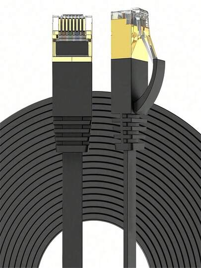 1~30米以太网线，高速RJ45网线，室内/室外通用，支持CAT6网络，超薄扁平黑色电脑网线，适用于PC