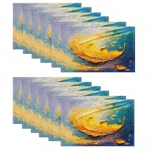 1/4/6/8/12 Pcs Linen Dining Table Placemats, Colorful Feather Oil Painting 3D Print Washable Table Mats, Surface Protective Pads, Indoor Outdoor Dining Table Mats, Suitable For Holiday Parties, Kitchen