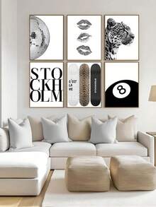 1 幅现代简约黑白艺术帆布海报，背景墙装饰挂画，独特的墙壁艺术装饰，适用于卧室客厅走廊装饰，无框 - 黑與白 - 查看 4