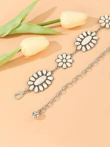 1 chiếc dây thắt lưng trang trí màu ngọc lam hình bầu dục bạc dành cho nữ, thắt lưng kim loại đa năng - Xanh và trắng - Xem 3