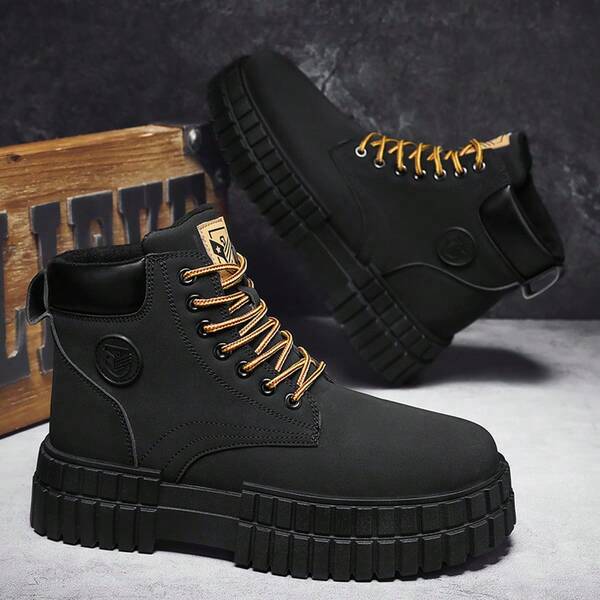 Stivali da lavoro uomo con collo alto, nuovi arrivi autunno/inverno, stile britannico stivaletti corti, versione coreana, foderati termici, scarpe da lavoro alla moda, stivali da neve in pelle caldi