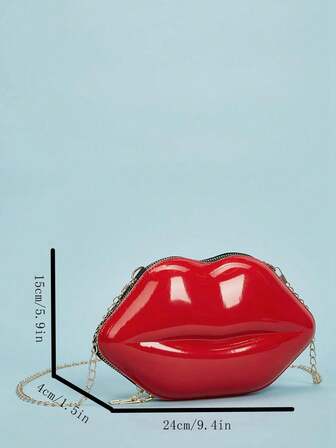 Fashionable Chain Glossy Lip Shaped Women's Crossbody Unique Mini Bag, Patent Leather Small Bag
