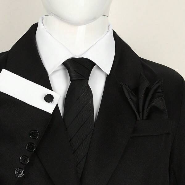 Set de 5 piezas de corbata para hombre, corbata de rayas de 8 cm, gemelos, pinza de corbata, pañuelo de bolsillo, caja de regalo para el Día del Padre