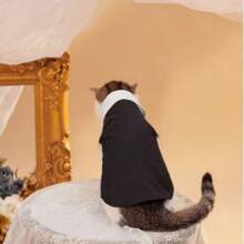 بدلة كلاسيكية للحيوانات الأليفة، بدلة كلب مع فراشة عنق، ملابس رسمية صيفية للكلاب باللون الأسود مع إغلاق بأزرار قطعة واحدة