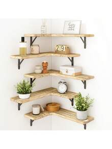 Corner Floating Shelves, Wall Mounted Corner Shelf Set Of 5, Rustic Wood Wall Shelves For Bathroom, Kitchen, Bedroom Or Living Room (Carbonized Black),Corner Floating Shelves, Rustic Wood Wall Shelves For Bathroom, Kitchen, Bedroom Or Living Room (Dark Carbonized Black) Bathroom Accessories - Black - View 10