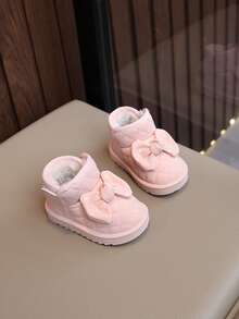 Toddler Girls' Cute Bow Winter Shoes, Soft Sole Anti-Slip Padded Winter Shoes With Thick Thermal Lining, Autumn/Winter