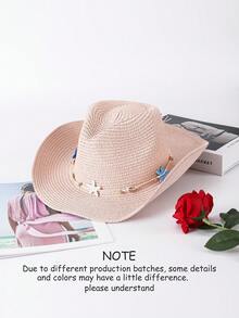 1pc Shell & Starfish Bohemian Straw Bow Panama Hat, Beach Holiday Sun Hat, All-Season Fashion Versatile Commuter Hat, Unisex - Straw Hat - View 14