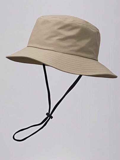 1pc Unisex Solid Color Bucket Hat With Drawstring, Outdoor Travel Hiking Casual Lightweight Fashionable Sports Sun Hat, Suitable For All Ages, Summer Sun Protection