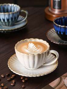 1 件日式复古裂纹陶瓷咖啡杯碟套装，创意拿铁艺术杯，早餐杯，适合家用 - 彩色 - 查看 6