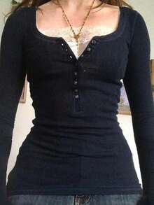 Women Y2k Lace Patchwork Shirt Top Fairycore Lace Trim V Neck Long Sleeve Button Front Slim Fit T Shirts Crop Tops Sping Fall Going Out Tee Tops Teen Girls Vintage Aesthetic Grunge Clothes Casual Tunic Top Blouse Streetwear - 黑色 - 查看 2