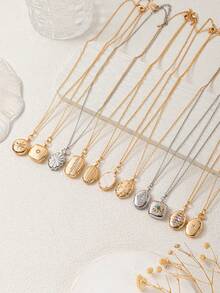 1 Dây chuyền mặt tròn vuông oval đính đá Zirconia thời trang cổ điển mùa hè, mạ vàng 18k. Không dễ bị oxy hóa, thích hợp đeo khi đi nghỉ và hàng ngày. Trang sức nữ. - Nhiều màu - Xem 1