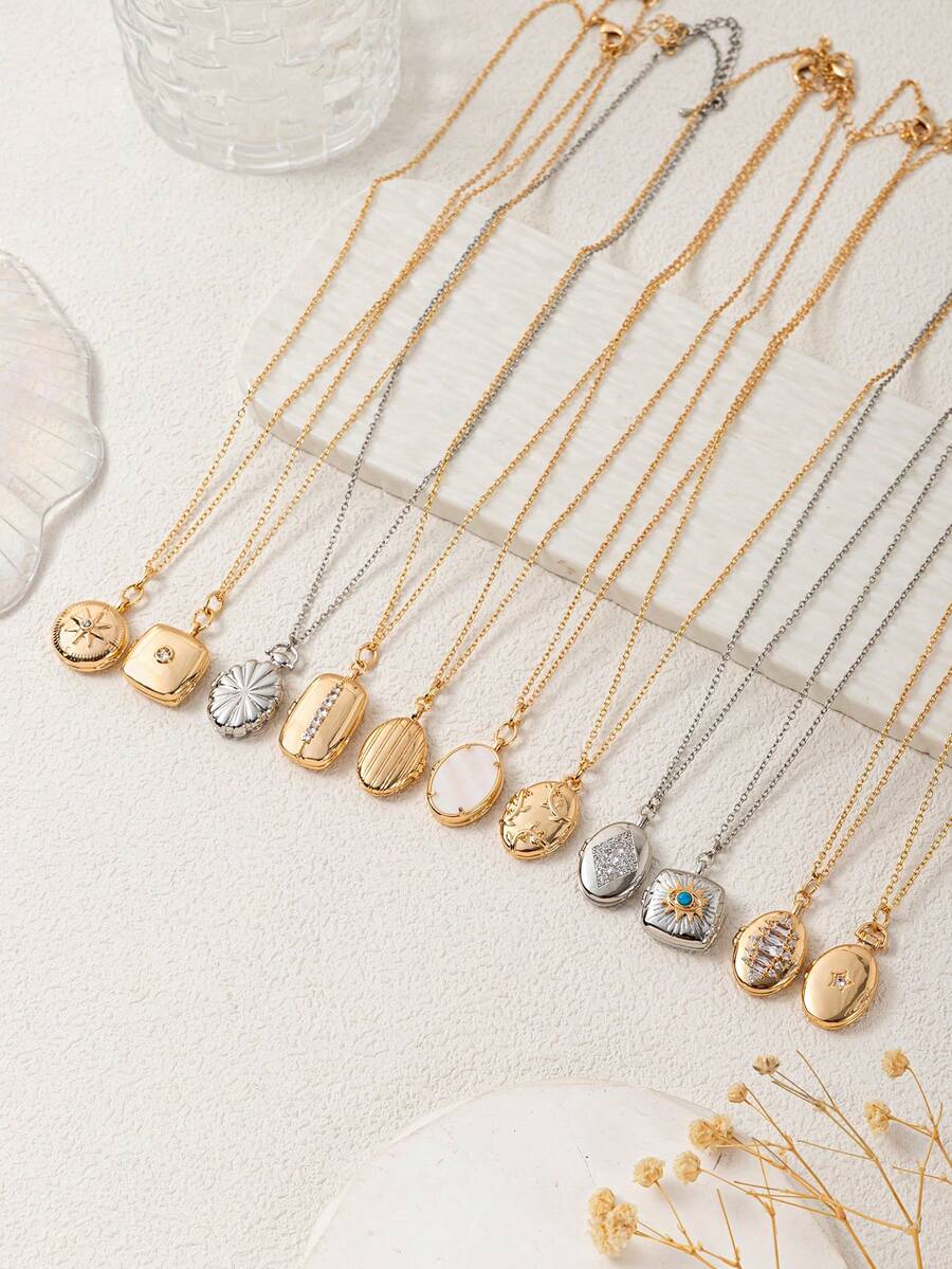 1 Dây chuyền mặt tròn vuông oval đính đá Zirconia thời trang cổ điển mùa hè, mạ vàng 18k. Không dễ bị oxy hóa, thích hợp đeo khi đi nghỉ và hàng ngày. Trang sức nữ. - Nhiều màu - Xem 1