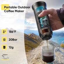 便携式电动意式咖啡机，露营咖啡机，车载咖啡机，带自加热功能，USB-C充电，适用于研磨咖啡粉和NS胶囊咖啡，非常适合房车、徒步旅行和办公室使用（LED显示屏和80毫升水箱） - 升級款式(新款) - 查看 5